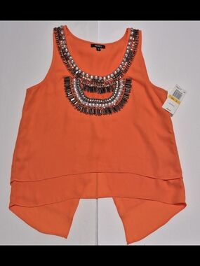 XOXO Orange Jeweled Layered High-Low Camisole